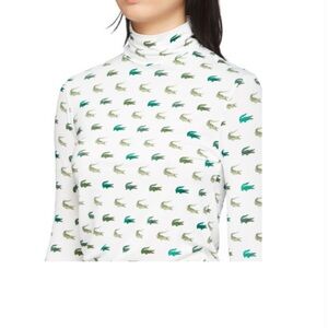 Lacoste White and Green Crocodile Print Shirt